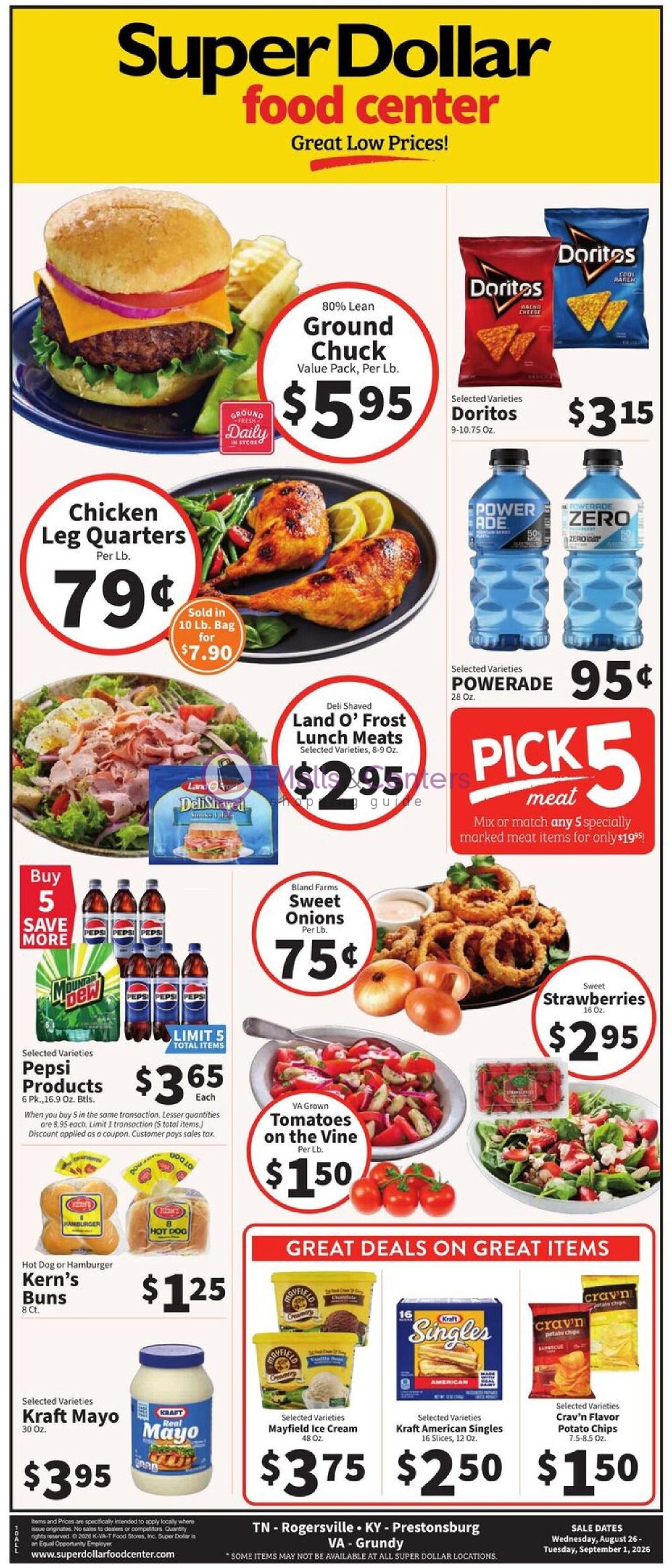 Weekly ad for SuperDollar Food Center valid: 08/26/2026 - 09/01/2026, page 1