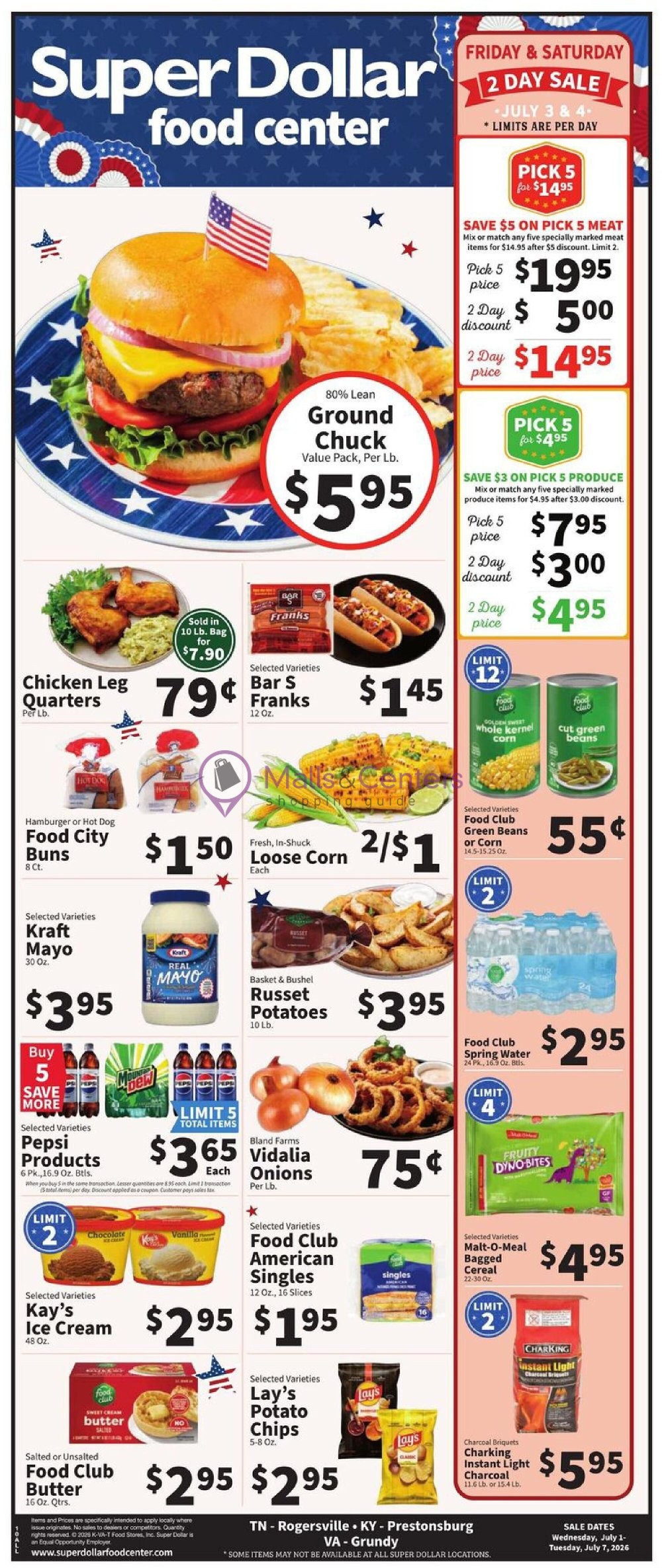 Weekly ad for SuperDollar Food Center valid: 07/01/2026 - 07/07/2026, page 1