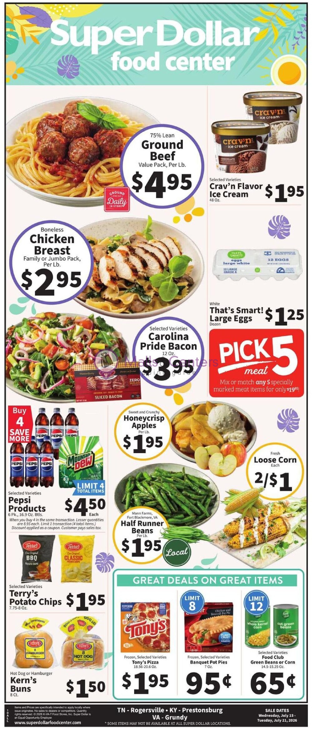 Weekly ad for SuperDollar Food Center valid: 07/15/2026 - 07/21/2026, page 1