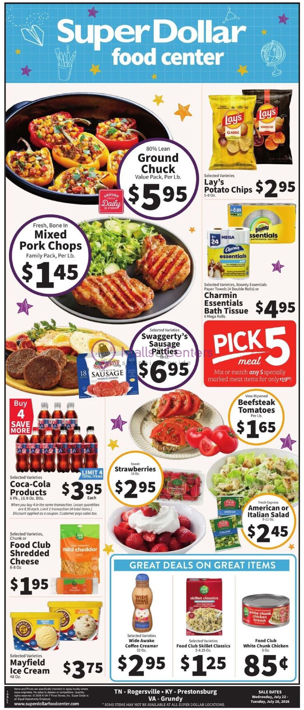 First page of weekly ad for SuperDollar Food Center valid: 07/22/2026 - 07/28/2026