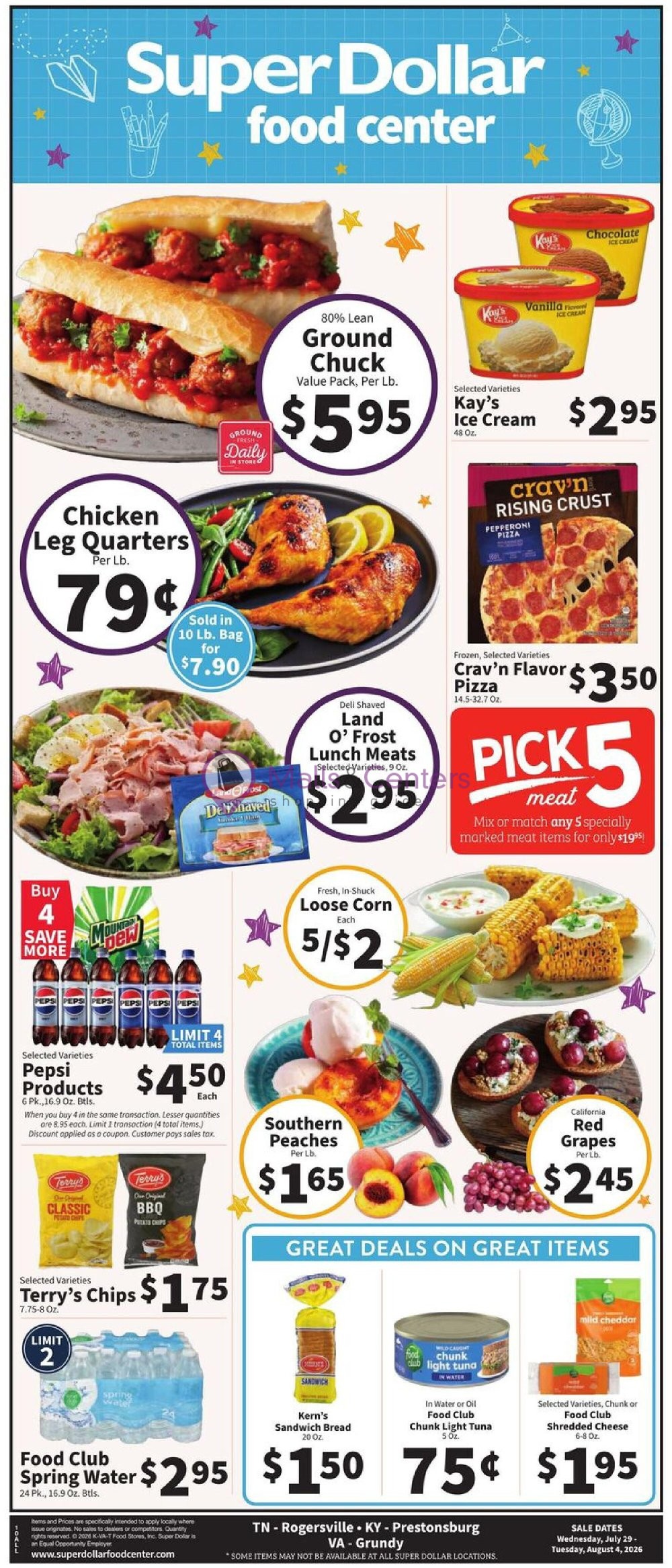 Weekly ad for SuperDollar Food Center valid: 07/29/2026 - 08/04/2026, page 1