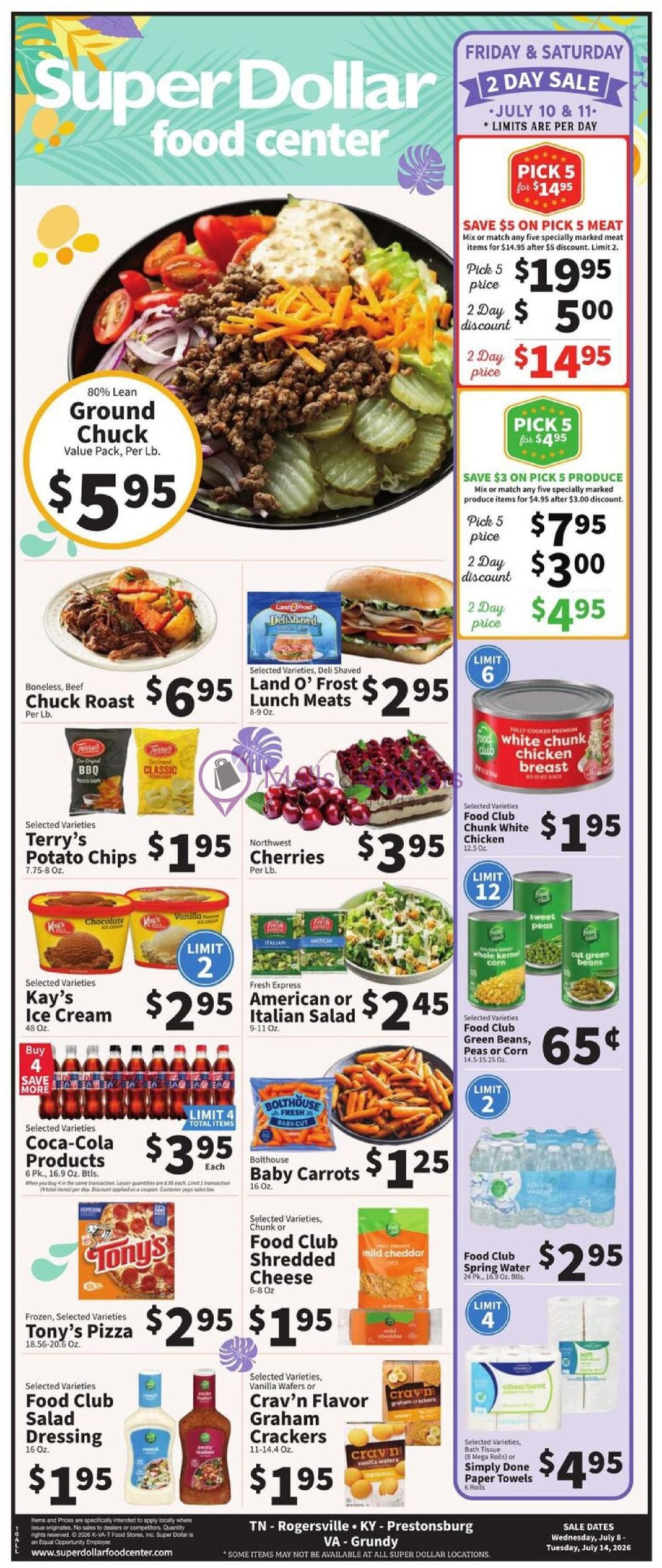 Weekly ad for SuperDollar Food Center valid: 07/08/2026 - 07/14/2026, page 1