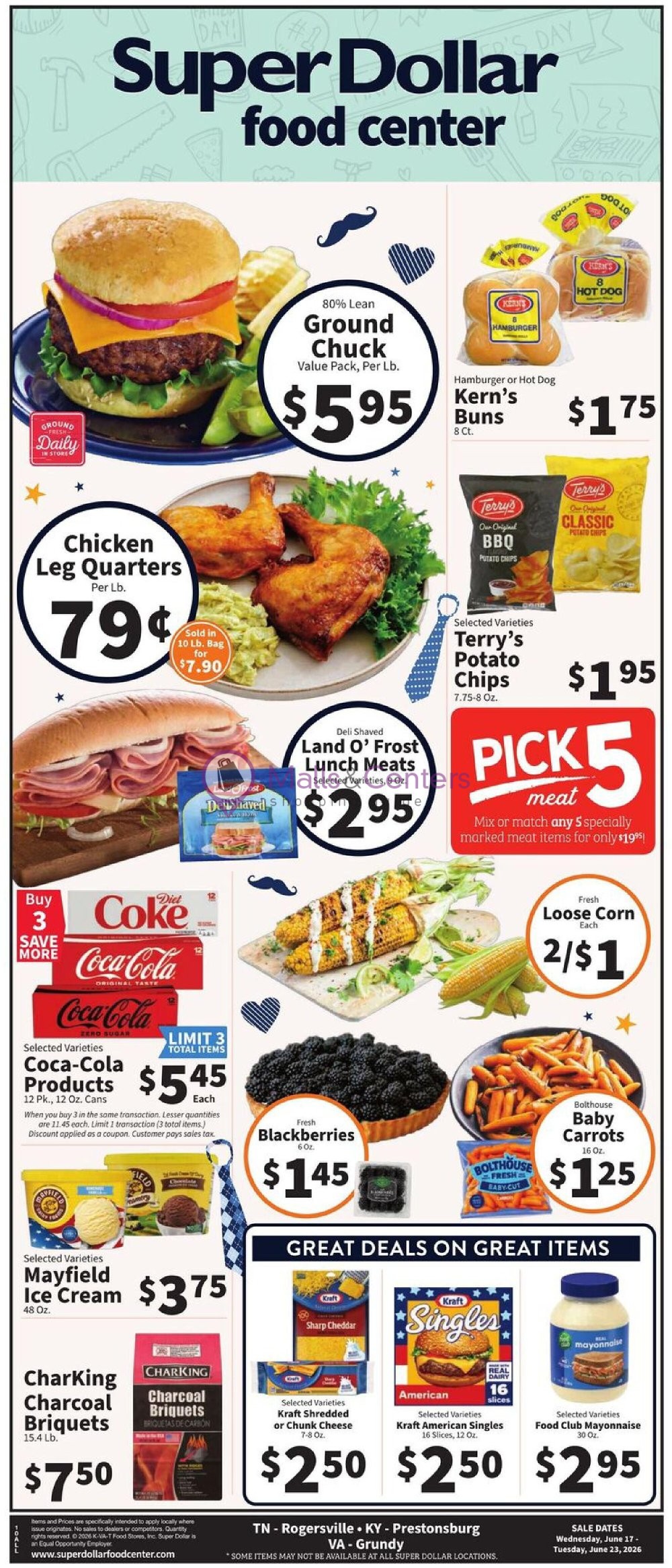 Weekly ad for SuperDollar Food Center valid: 06/17/2026 - 06/23/2026, page 1