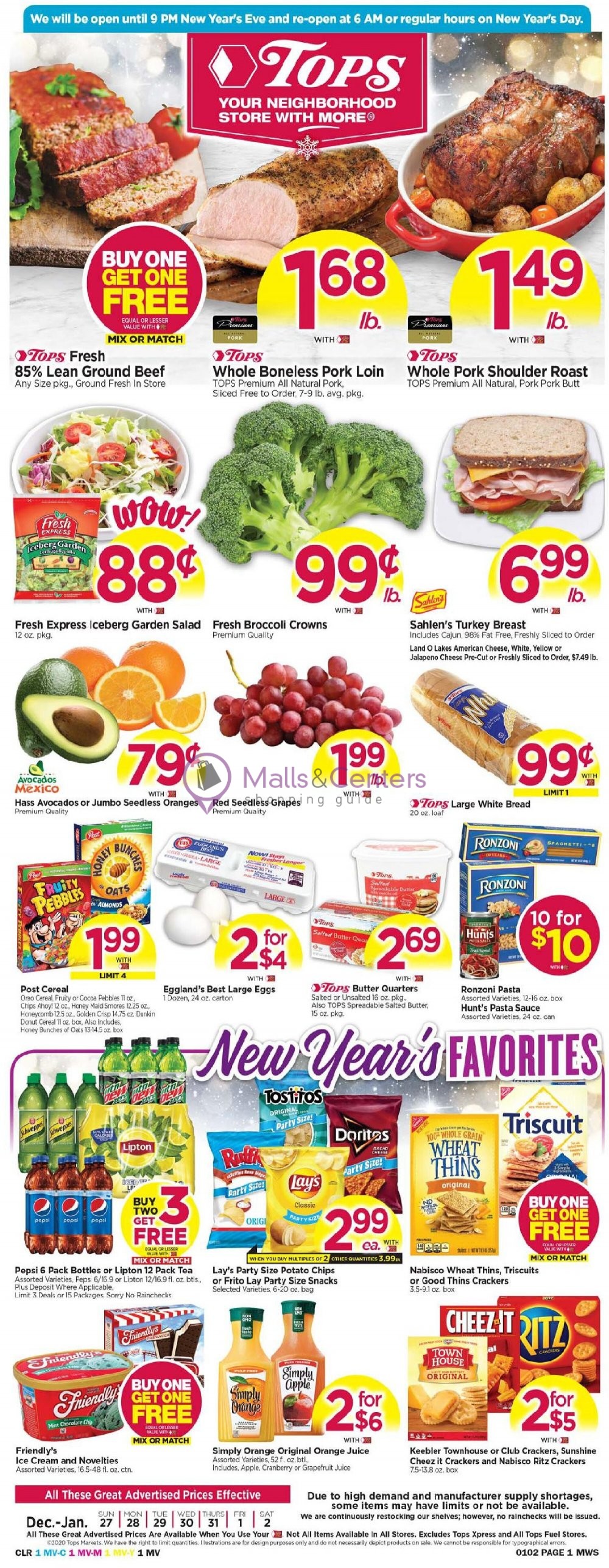 Tops Markets Weekly ad valid from 12/27/2020 to 01/02/2021 MallsCenters