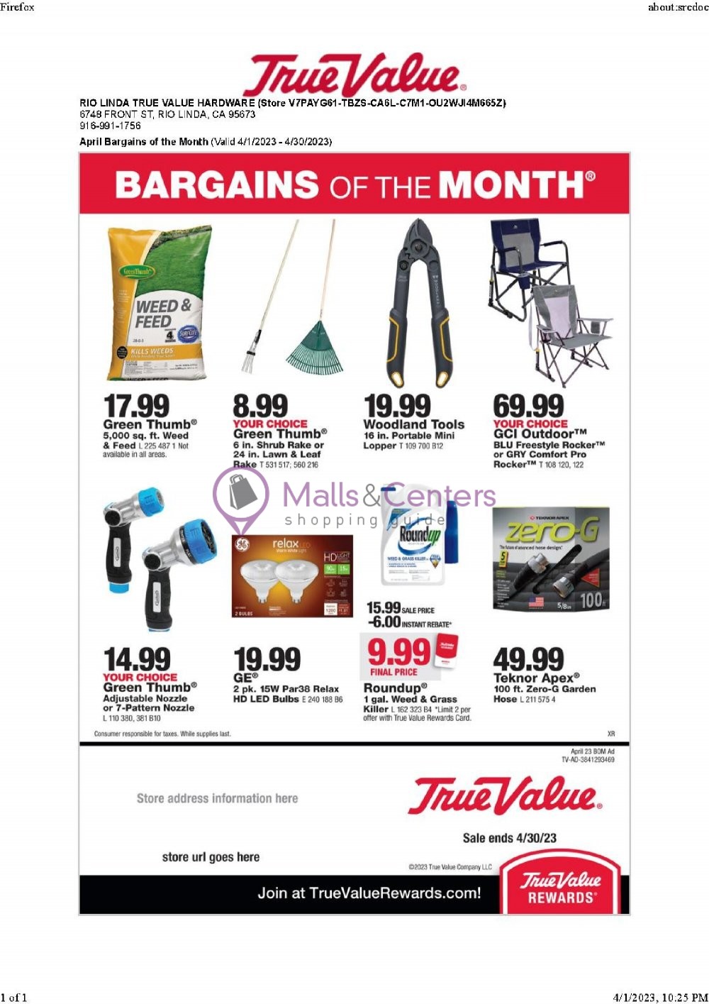 True Value Weekly ad valid from 04/01/2023 to 04/30/2023 MallsCenters