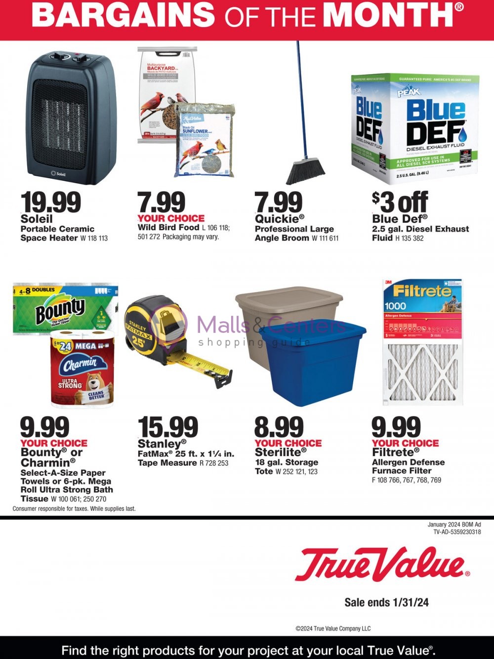 True Value Weekly ad valid from 01/01/2024 to 01/31/2024 MallsCenters