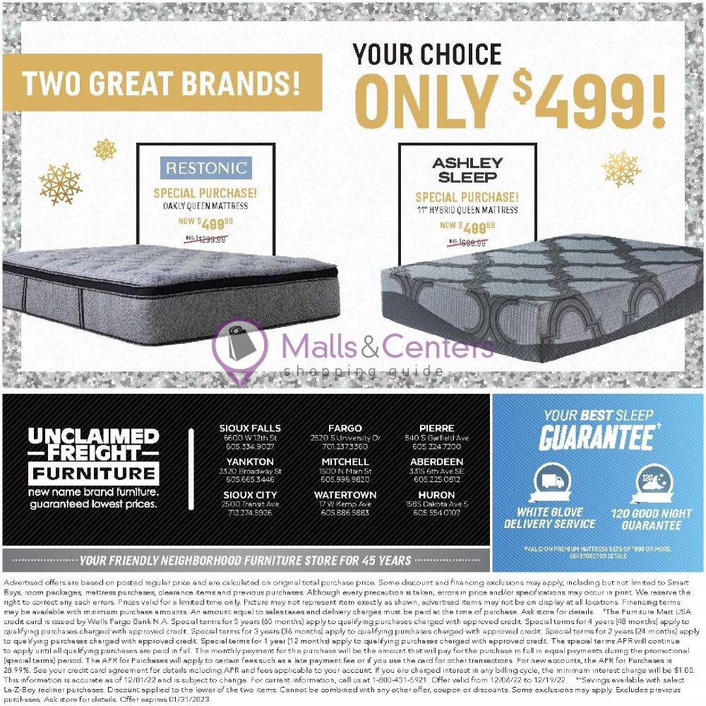 Unclaimed Freight Furniture Weekly Ad sales & flyers specials