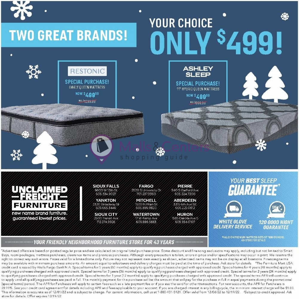 Unclaimed Freight Furniture Weekly Ad sales & flyers specials