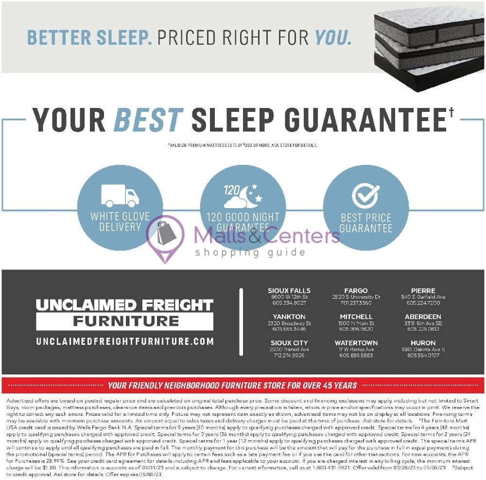 Unclaimed Freight Furniture Weekly Ad sales & flyers specials