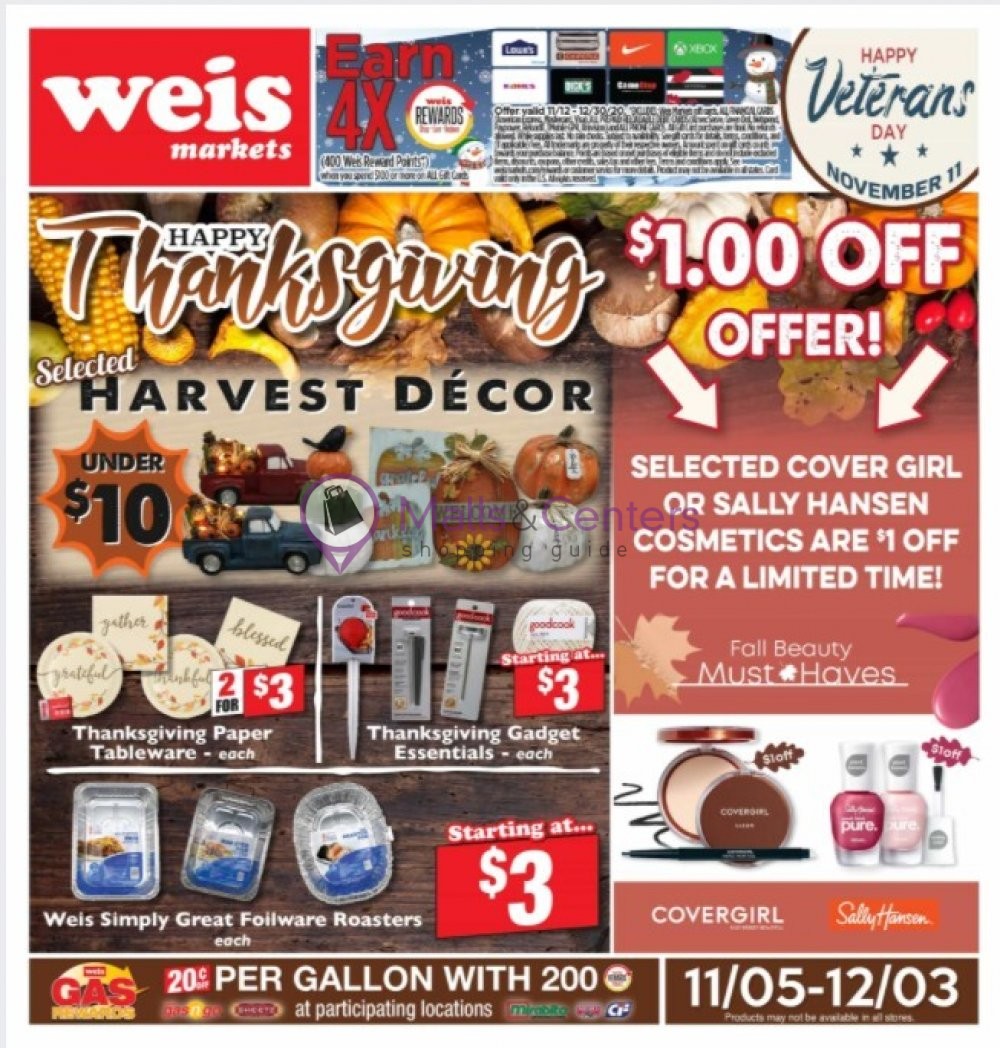 Weis Markets Weekly ad valid from 11/05/2020 to 12/03/2020 MallsCenters