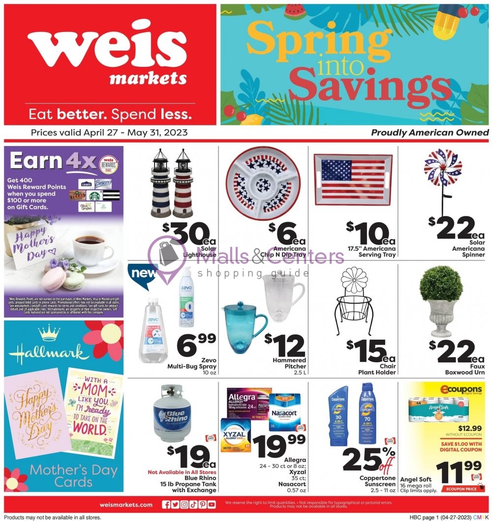 Weis Markets Weekly ad valid from 04/27/2023 to 05/31/2023 MallsCenters
