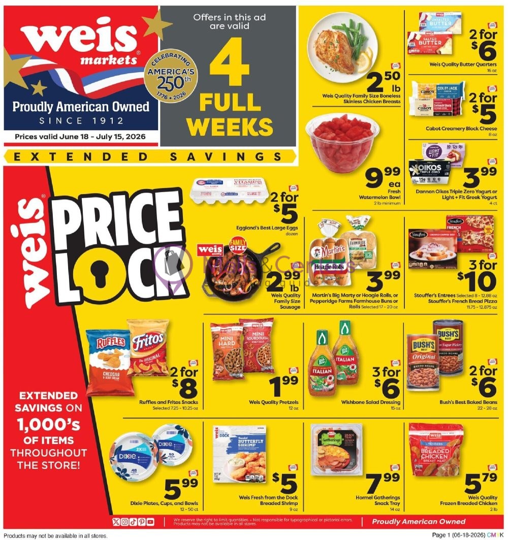Weekly ad for Weis Markets valid: 06/18/2026 - 07/15/2026, page 1