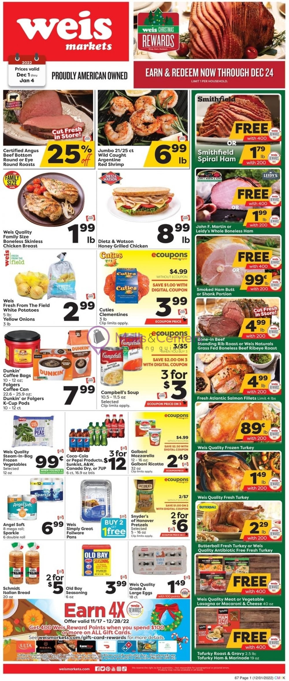 Weis Markets Weekly ad valid from 12/01/2022 to 01/04/2023 MallsCenters