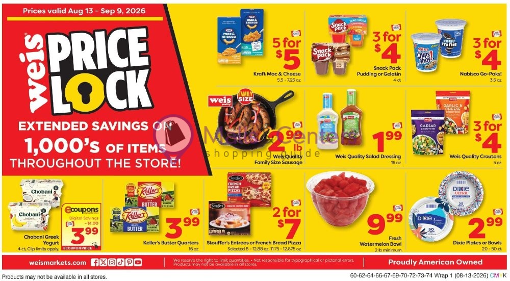 Weekly ad for Weis Markets valid: 08/13/2026 - 08/19/2026, page 1