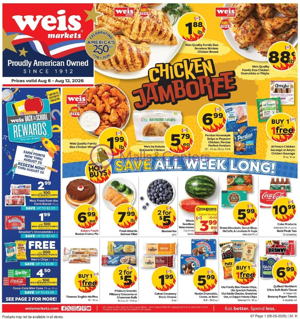 Weekly ad for Weis Markets valid: 08/06/2026 - 08/12/2026, page 1