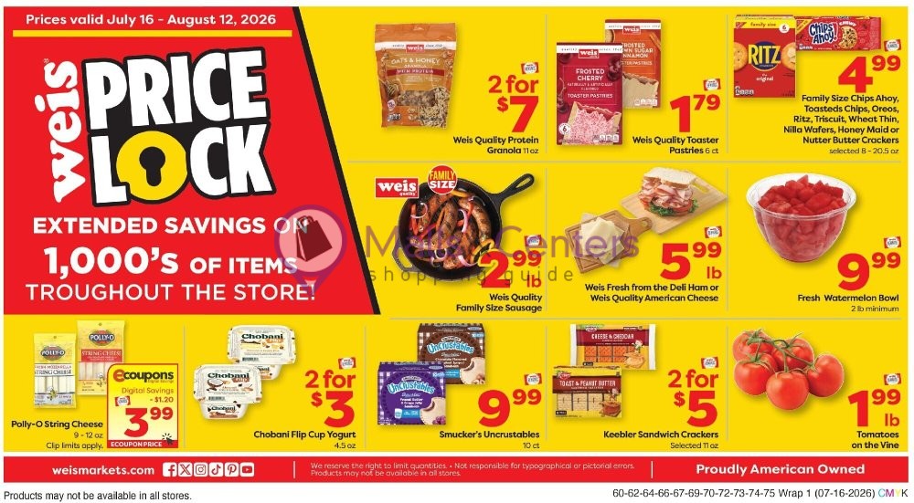 Weekly ad for Weis Markets valid: 07/16/2026 - 07/22/2026, page 1