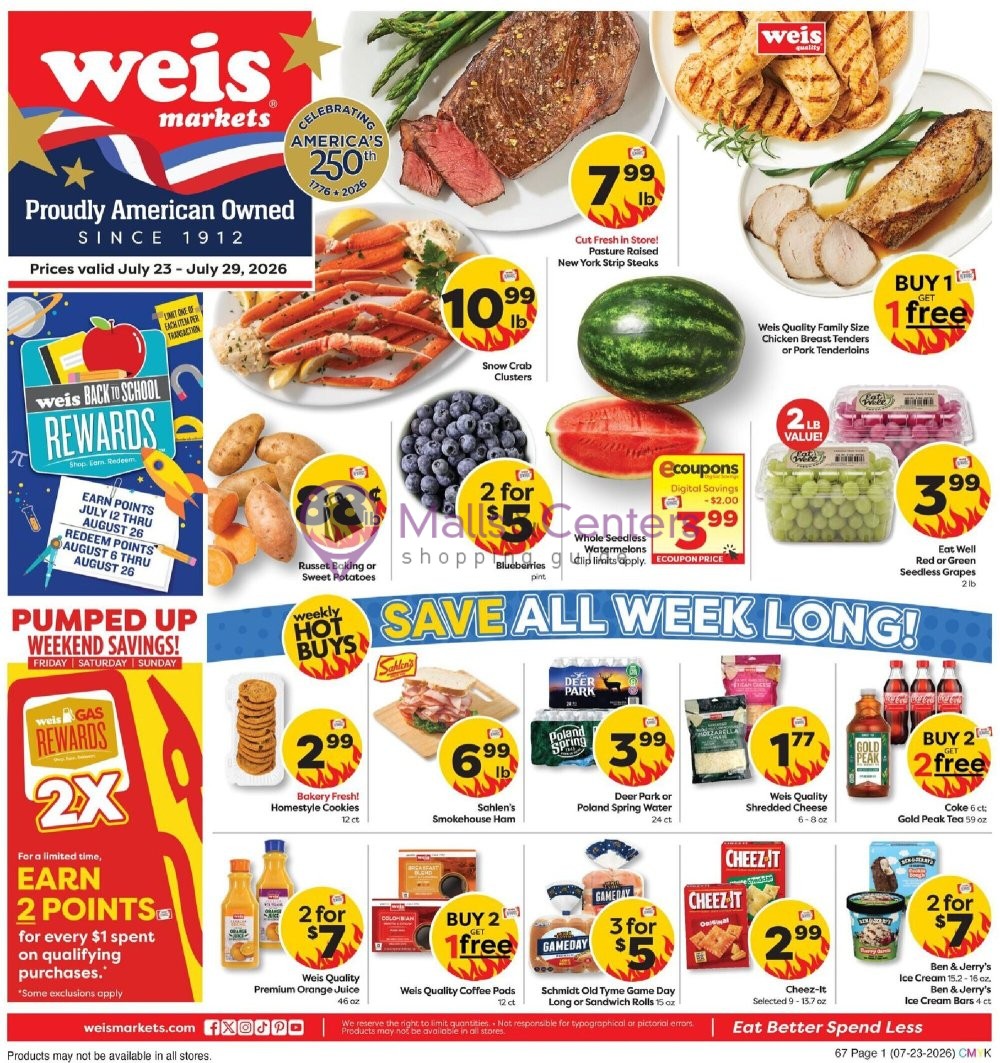 Weekly ad for Weis Markets valid: 07/23/2026 - 07/29/2026, page 1