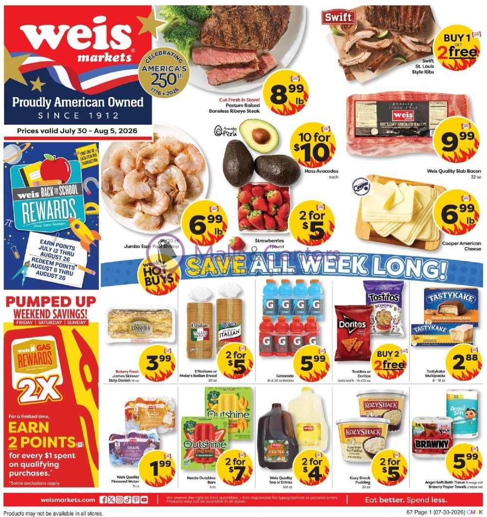 Weekly ad for Weis Markets valid: 07/30/2026 - 08/05/2026, page 1