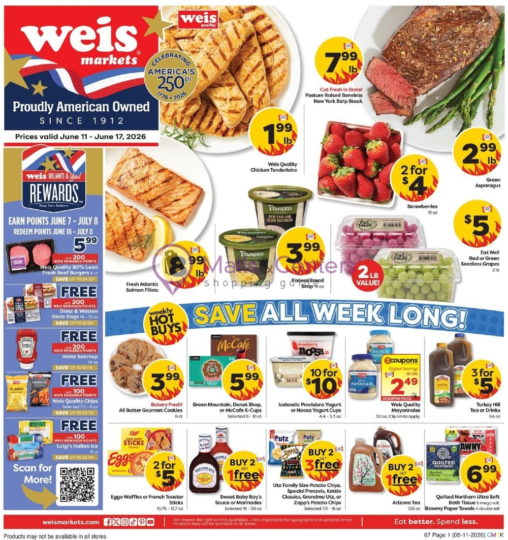 Weekly ad for Weis Markets valid: 06/11/2026 - 06/17/2026, page 1