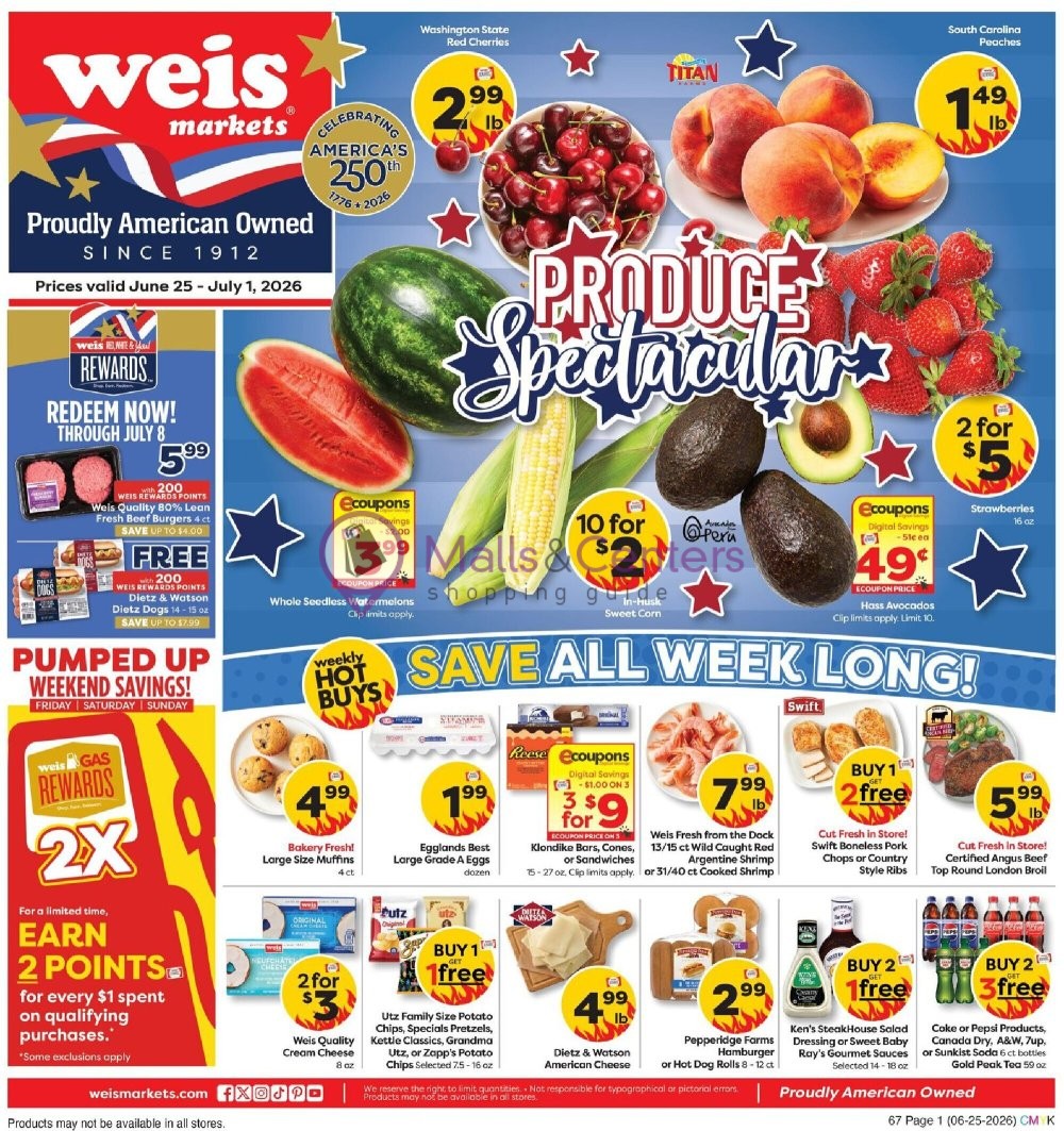 Weekly ad for Weis Markets valid: 06/25/2026 - 07/01/2026, page 1