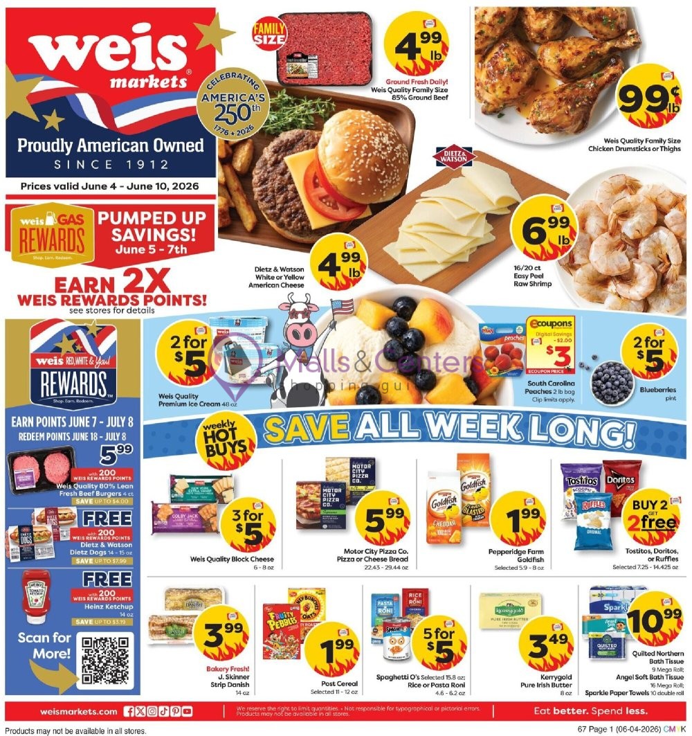 Weekly ad for Weis Markets valid: 06/04/2026 - 06/10/2026, page 1