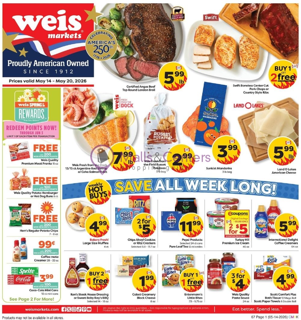 Weekly ad for Weis Markets valid: 05/14/2026 - 05/20/2026, page 1