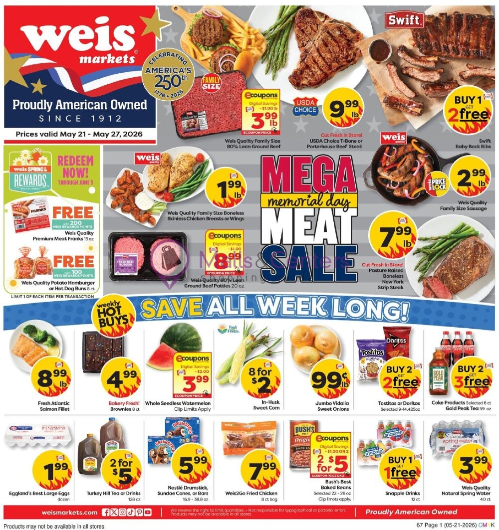 Weekly ad for Weis Markets valid: 05/21/2026 - 05/27/2026, page 1
