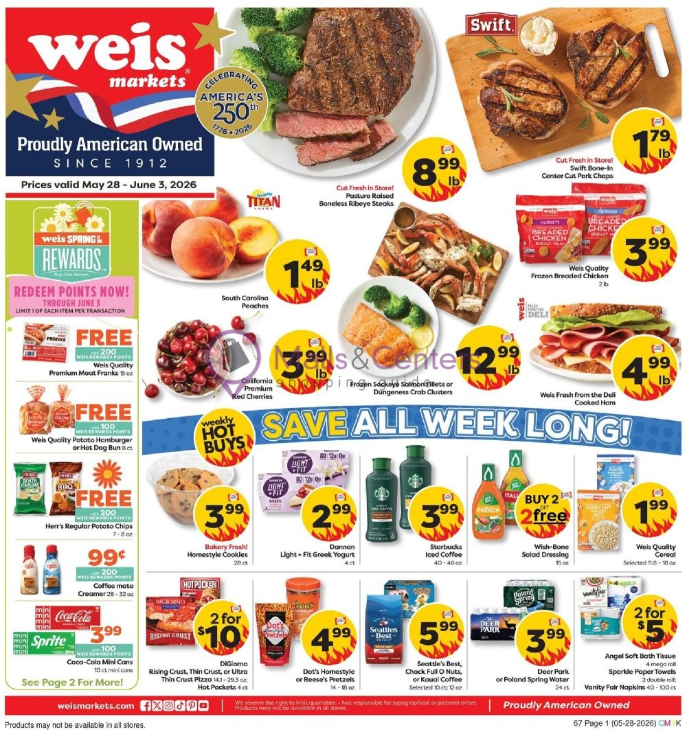 Weekly ad for Weis Markets valid: 05/28/2026 - 06/03/2026, page 1