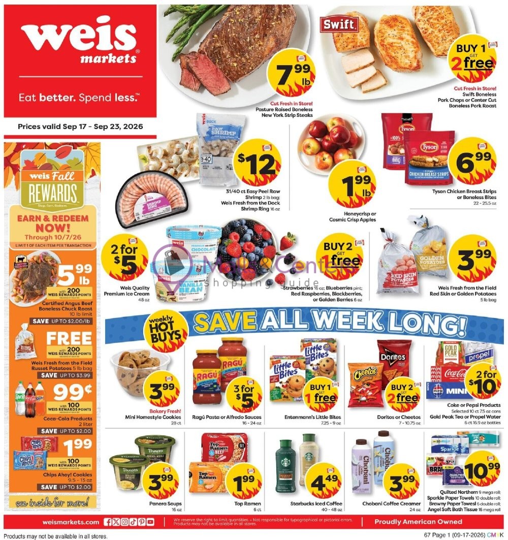 Weekly ad for Weis Markets valid: 09/17/2026 - 09/23/2026, page 1