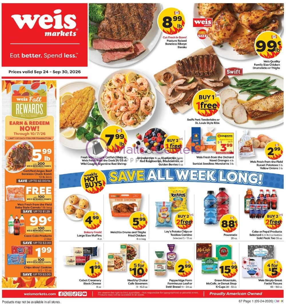 Weekly ad for Weis Markets valid: 09/24/2026 - 09/30/2026, page 1